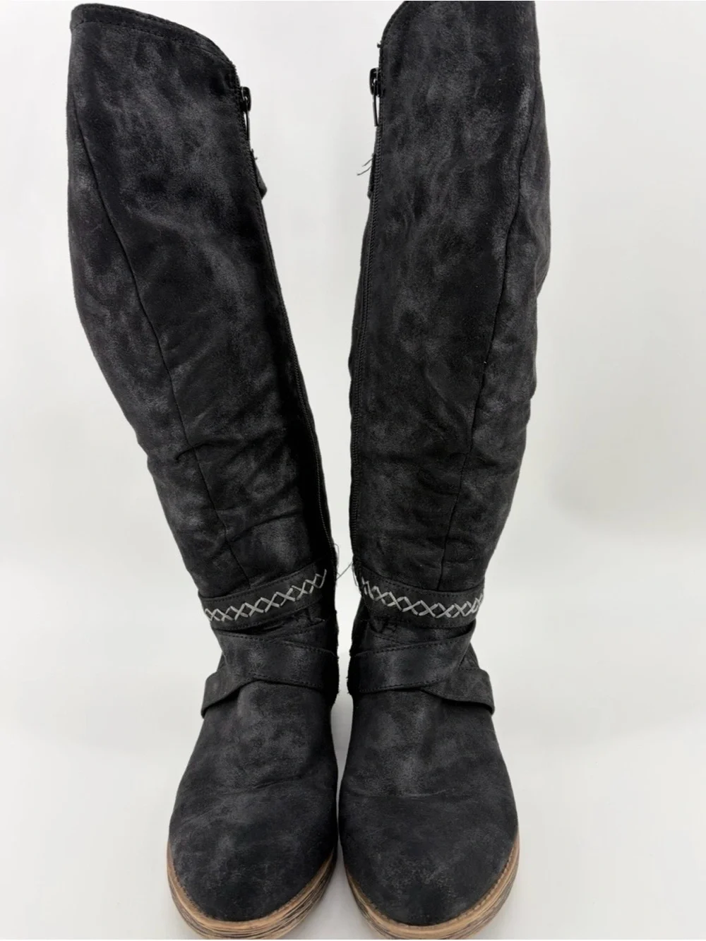 Rampage Darling Black Fabric Almond Toe Wide Calf Equestrian Boot Women's Sz 8.5